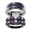 Couple Ring Bridal Set His Hers Black Gold Plated White Heart Blue Sapphire CZ Titanium steel Wedding Ring Band Set view 1