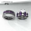 Couple Ring Bridal Set His Hers Black Gold Plated White Heart Blue Sapphire CZ Titanium steel Wedding Ring Band Set view 4