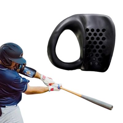 Left Hand - Launchpad Baseball Thumb Guard and Swing Trainer, Unique Bat-Shaped Channel, Protects Against Bat Sting, Improves Grip and Control, for Youth and Pro Hitters (Black)