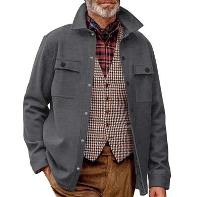 GOKKILRW Mens Casual Sweat Jackets with Pockets Cargo Bombor Coats Button Down Vintage Sweatshirts Outwear Fall Lightweight Comfy Outcoat Work Jackets Tops Dark Gray