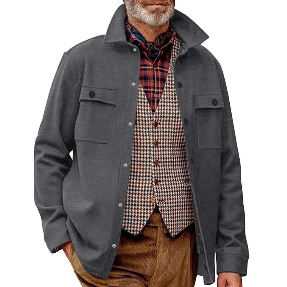 GOKKILRW Mens Casual Sweat Jackets with Pockets Cargo Bombor Coats Button Down Vintage Sweatshirts Outwear Fall Lightweight Comfy Outcoat Work Jackets Tops Dark Gray