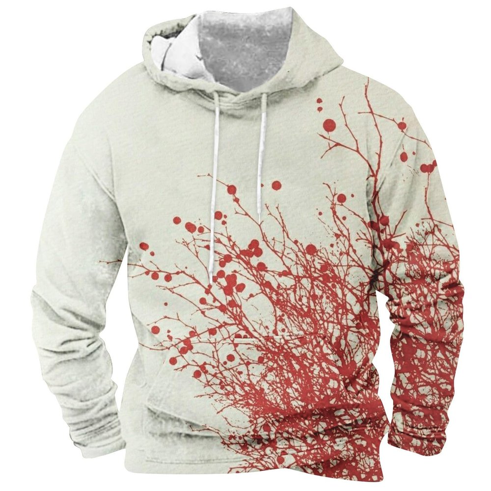 GOKKILRW Halloween Sweatshirts Men Graphic Hoodie Bloody Printed Scary Shirts Hooded Long Sleeve Pocket Casual Pullover Tops Khaki