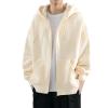 GOKKILRW Zip Up Sweatshirt Coat Men Casual Plain Color Hoodies Fall Winter Teen Boy Hooded Jackets Bomber Track Shirts Outwear Outdoor Hiking Jogging Sweat Shirt Beige view 1