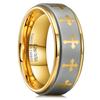 King Will 8mm Gold Tungsten Rings for Men Mens Two-Tone Cross Bible Ring Male Religious Faith Wedding Band Brushed Finish Stepped Edge Comfort Fit Durable, Size 10.5 view 1