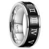 King Will 8mm Silver Black Mens Wedding Ring Tungsten Carbide Ring for Men Roman Numerals Engraved High Polished Surface Wedding Band Step Edge Comfort Fit Size 8 view 1