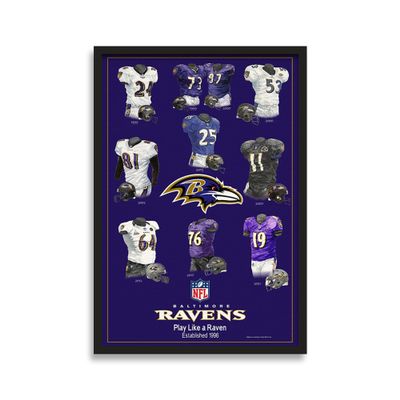 Sporticulture NFL Football Wall Art Print Framed - Baltimore Ravens Poster Team Uniform Heritage Jersey Wall Decor - NFL Football Posters for Boys Bedroom & Decorations for Man Cave, 19.5x25