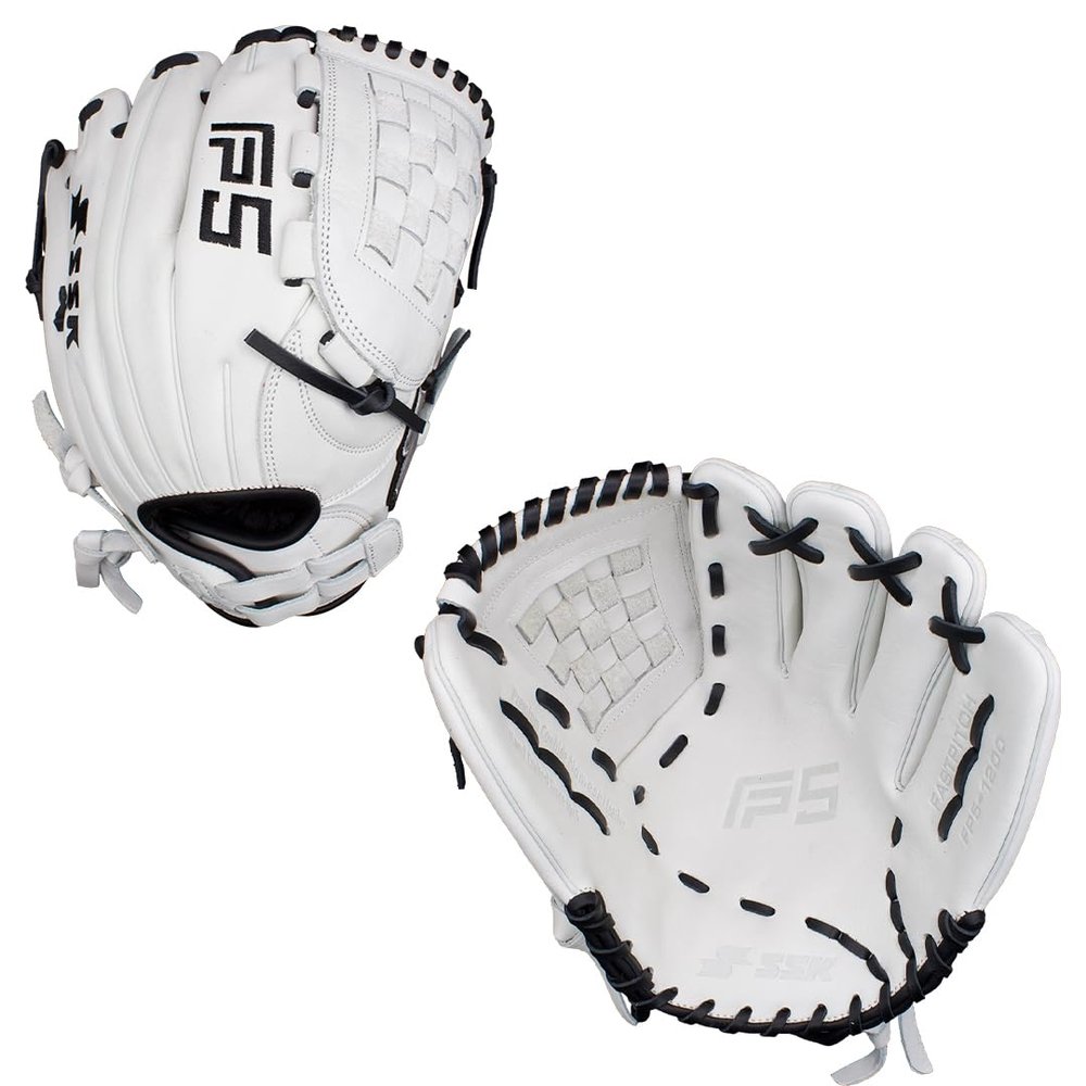 SSK FP5 Fastpitch Softball Glove Infield - Outfield - Pitcher 11.5-11.75-12-12.25-12.5-12.75-13 Right & Left Hand Throw (White/Black - Basket Web, 12" - Right Hand Throw)