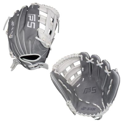 SSK FP5 Fastpitch Softball Glove Infield - Outfield - Pitcher 11.5-11.75-12-12.25-12.5-12.75-13 Right & Left Hand Throw (Grey/White - H Web, 12" - Right Hand Throw)