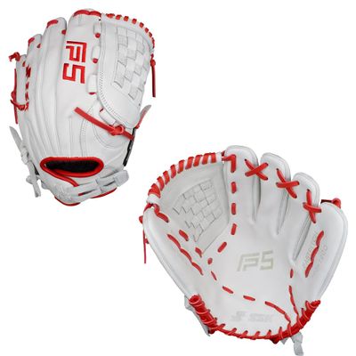 SSK FP5 Fastpitch Softball Glove Infield - Outfield - Pitcher 11.5-11.75-12-12.25-12.5-12.75-13 Right & Left Hand Throw (White/Red - Basket Web, 12" - Right Hand Throw)