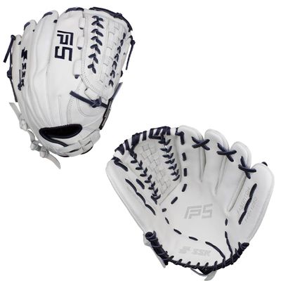 SSK FP5 Fastpitch Softball Glove Infield - Outfield - Pitcher 11.5-11.75-12-12.25-12.5-12.75-13 Right & Left Hand Throw (White/Navy - Laced Basket Web, 12.5" - Right Hand Throw)