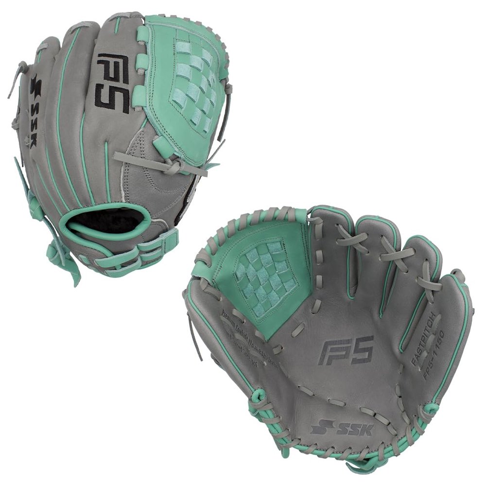 SSK FP5 Fastpitch Softball Glove Infield - Outfield - Pitcher 11.5-11.75-12-12.25-12.5-12.75-13 Right & Left Hand Throw (Grey/Mint - Basket Web, 11.5" - Left Hand Throw)
