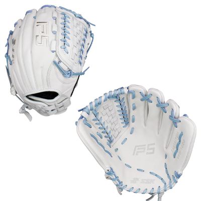 SSK FP5 Fastpitch Softball Glove Infield - Outfield - Pitcher 11.5-11.75-12-12.25-12.5-12.75-13 Right & Left Hand Throw (White/Columbia - Laced Basket Web, 12" - Right Hand Throw)