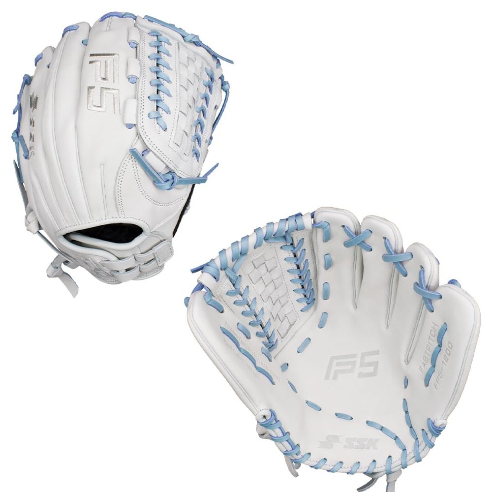 SSK FP5 Fastpitch Softball Glove Infield - Outfield - Pitcher 11.5-11.75-12-12.25-12.5-12.75-13 Right & Left Hand Throw (White/Columbia - Laced Basket Web, 12" - Right Hand Throw)