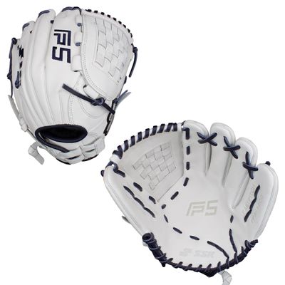 SSK FP5 Fastpitch Softball Glove Infield - Outfield - Pitcher 11.5-11.75-12-12.25-12.5-12.75-13 Right & Left Hand Throw (White/Navy - Basket Web, 12" - Right Hand Throw)
