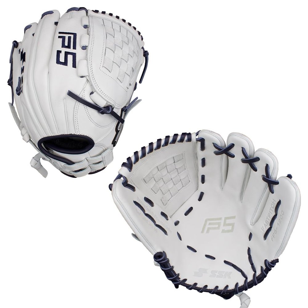 SSK FP5 Fastpitch Softball Glove Infield - Outfield - Pitcher 11.5-11.75-12-12.25-12.5-12.75-13 Right & Left Hand Throw (White/Navy - Basket Web, 12" - Right Hand Throw)