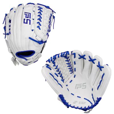 SSK FP5 Fastpitch Softball Glove Infield - Outfield - Pitcher 11.5-11.75-12-12.25-12.5-12.75-13 Right & Left Hand Throw (White/Royal - Laced Basket Web, 12.5" - Right Hand Throw)