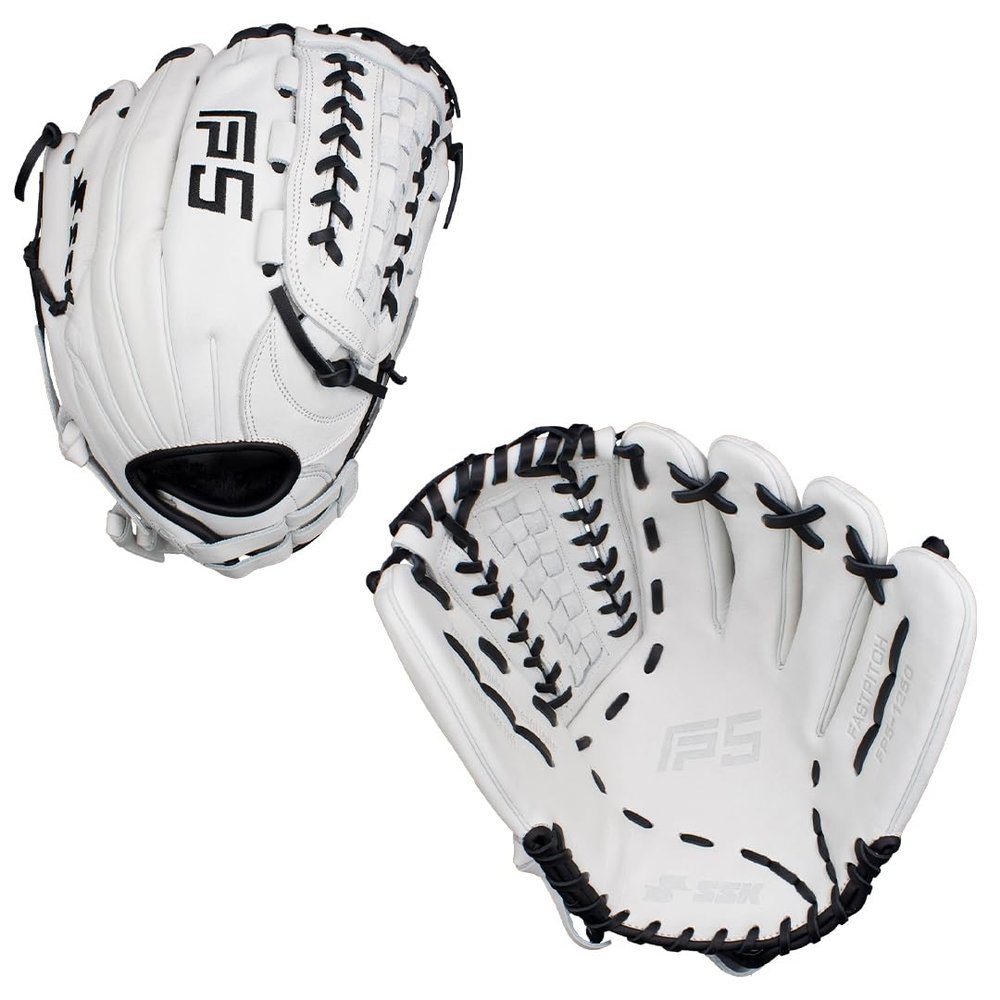 SSK FP5 Fastpitch Softball Glove Infield - Outfield - Pitcher 11.5-11.75-12-12.25-12.5-12.75-13 Right & Left Hand Throw (White/Black - Laced Basket Web, 12.5" - Left Hand Throw)