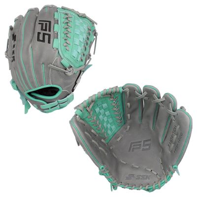 SSK FP5 Fastpitch Softball Glove  Infield - Outfield - Pitcher  11.5-11.75-12-12.25-12.5-12.75-13 Right & Left Hand Throw (Grey/Mint - Laced Basket Web, 12" - Left Hand Throw)