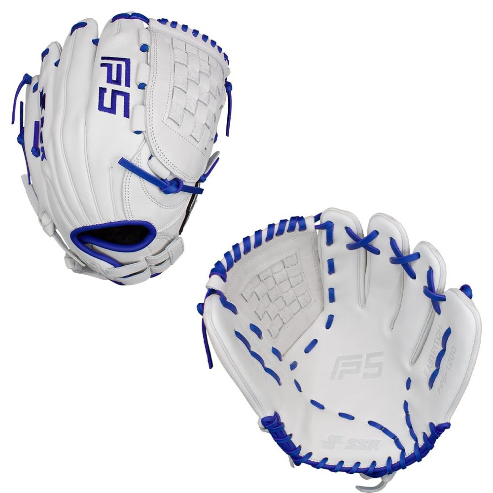 SSK FP5 Fastpitch Softball Glove Infield - Outfield - Pitcher 11.5-11.75-12-12.25-12.5-12.75-13 Right & Left Hand Throw (White/Royal - Basket Web, 12" - Right Hand Throw)