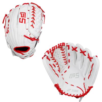 SSK FP5 Fastpitch Softball Glove Infield - Outfield - Pitcher 11.5-11.75-12-12.25-12.5-12.75-13 Right & Left Hand Throw (White/Red- Laced Basket Web, 12.5" - Right Hand Throw)