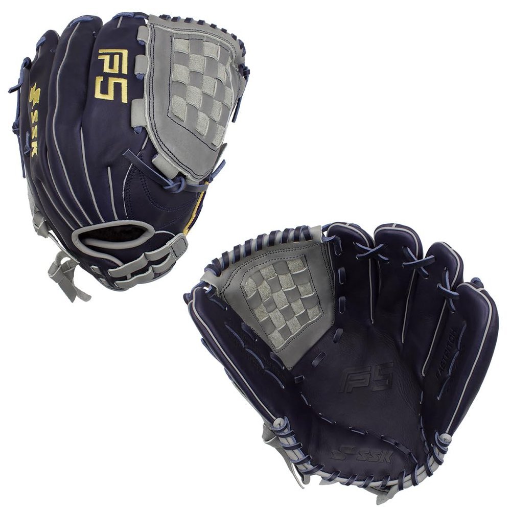 SSK FP5 Fastpitch Softball Glove Infield - Outfield - Pitcher 11.5-11.75-12-12.25-12.5-12.75-13 Right & Left Hand Throw (Navy/Grey-Basket Web, 12.5" - Right Hand Throw)
