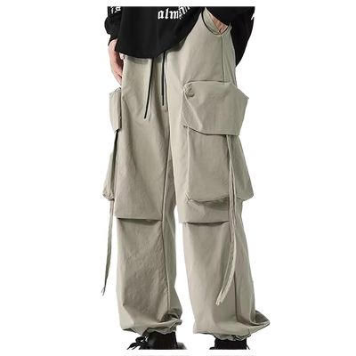 Cargo Pants for Women 2024 Y2k Hip Hop Streetwear Wide Leg Pants Unisex Drawstring Elastic Waist Trouser with Pockets Khaki