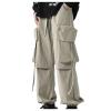 Cargo Pants for Women 2024 Y2k Hip Hop Streetwear Wide Leg Pants Unisex Drawstring Elastic Waist Trouser with Pockets Khaki view 1
