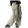 Cargo Pants for Women 2024 Y2k Hip Hop Streetwear Wide Leg Pants Unisex Drawstring Elastic Waist Trouser with Pockets Khaki view 2