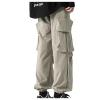 Cargo Pants for Women 2024 Y2k Hip Hop Streetwear Wide Leg Pants Unisex Drawstring Elastic Waist Trouser with Pockets Khaki view 3