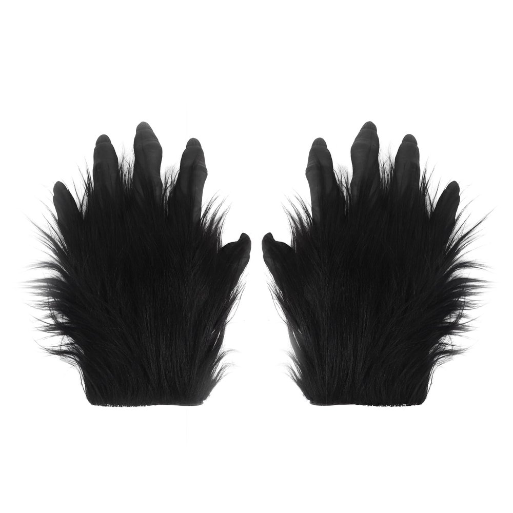 Adult Halloween Gorilla Gloves Animal Costume Paws Cosplay Faux Fur Plush Hairy Claw Hands Monster Costume Accessory 1 Pairs