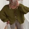 MASCOMODA 2025 Bow Tie Front Cardigan Sweaters for Women Fall Winter Oversized Long Sleeve Open Front Chunky Sweater Coats(Army Green,Large) view 3