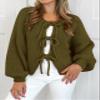 MASCOMODA 2025 Bow Tie Front Cardigan Sweaters for Women Fall Winter Oversized Long Sleeve Open Front Chunky Sweater Coats(Army Green,Large) view 4