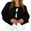 MASCOMODA 2025 Bow Tie Front Cardigan Sweaters for Women Fall Winter Oversized Long Sleeve Open Front Chunky Sweater Coats(Black,Small) view 1