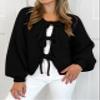 MASCOMODA 2025 Bow Tie Front Cardigan Sweaters for Women Fall Winter Oversized Long Sleeve Open Front Chunky Sweater Coats(Black,Small) view 4