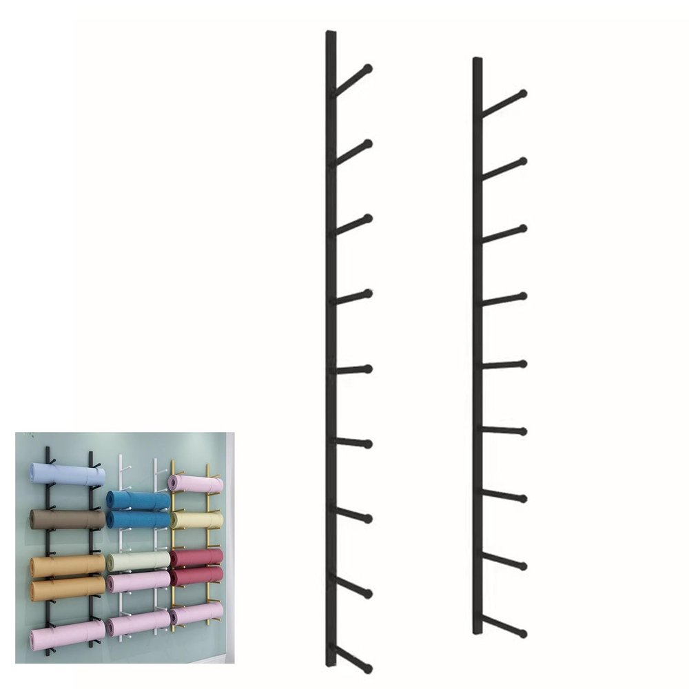Oracra Yoga Mat Holder Metal Yoga Mat Rack Holder White/Gold/Black, 155cm Wall Mounted Exercise Mats Storage Shelf, Multi-Layer Gym Yoga Studio School Organizer Racks(Black)