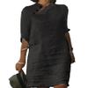 Akivide Womens Cotton Linen Half Sleeve Midi Dress with Pockets Loose Stand Collar Button Knee Length Linen Shift Dress 2025 view 1