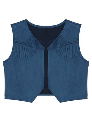Moggemol Kids Cowboys Cowgirls Wild West Cosplay Fancy Dress-up Waistcoat Suede Tassel Vest Outwear Jacket Navy Blue A 4 Years