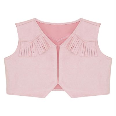 Moggemol Kids Cowboys Cowgirls Wild West Cosplay Fancy Dress-up Waistcoat Suede Tassel Vest Outwear Jacket Pink A 16 Years