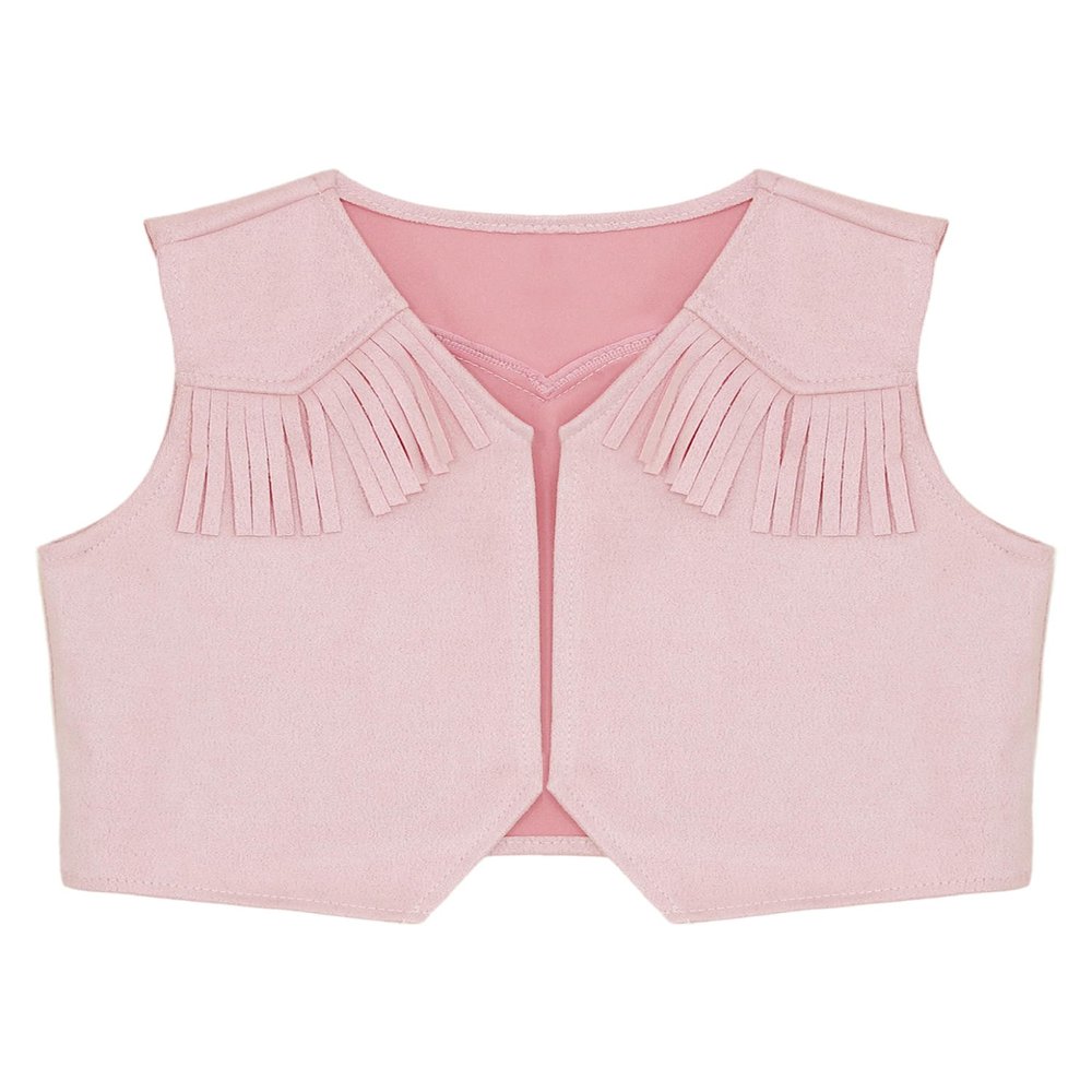 Moggemol Kids Cowboys Cowgirls Wild West Cosplay Fancy Dress-up Waistcoat Suede Tassel Vest Outwear Jacket Pink A 16 Years