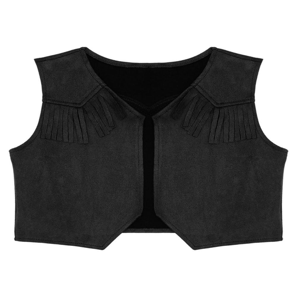 Nikiikoo Kids Boys Western Cowboy Vest Suede Tassel Jacket Outerwear Top Halloween Party Fancy Outfits Black A 8 Years