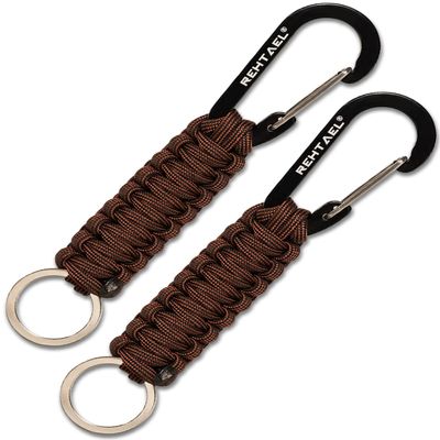 REHTAEL Carabiner Key Chain for Men/Women, Military Braided Paracord Keychain w/Hook Clip D Ring, Heavy Duty Parachute Key Lanyard for Keys/Backpack, Camping/Hiking 2Pcs (Brown Camo * 2)