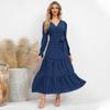 IDOPIP Long Sleeve Swiss Dot Dress for Women Tiered Maxi Dress with Belt Casual A Line Flowy Dress Fall Elegant Wrap V Neck Ruffle Long Dress Formal Party Wedding Guest Outfit Blue L view 2