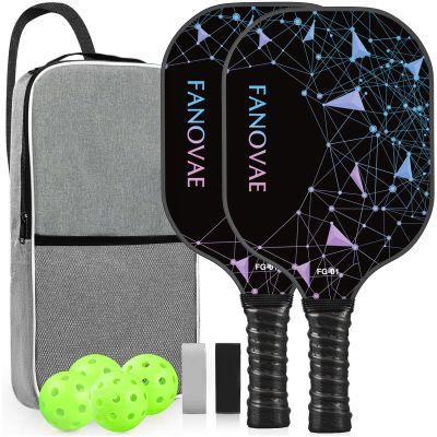 Fanovae Pickleball Paddles Set of 2,Reinforced Fiberglass Surface Set with Pickleball Rackets, 4 Pickle Balls, Sling Bag, Grip Tapes, Ideal Gift for Men Women Beginners, Black