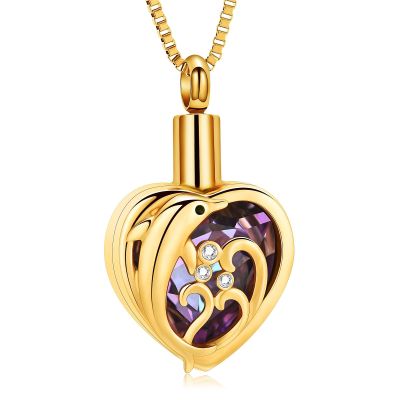 AIWENXI Heart Shape Cremation Jewelry for Ashes Dolphin Ashes Necklaces for Men Women Stainless Steel Memorial Cremation Ashes Holder Pendant Keepsakes Gifts Jewelry