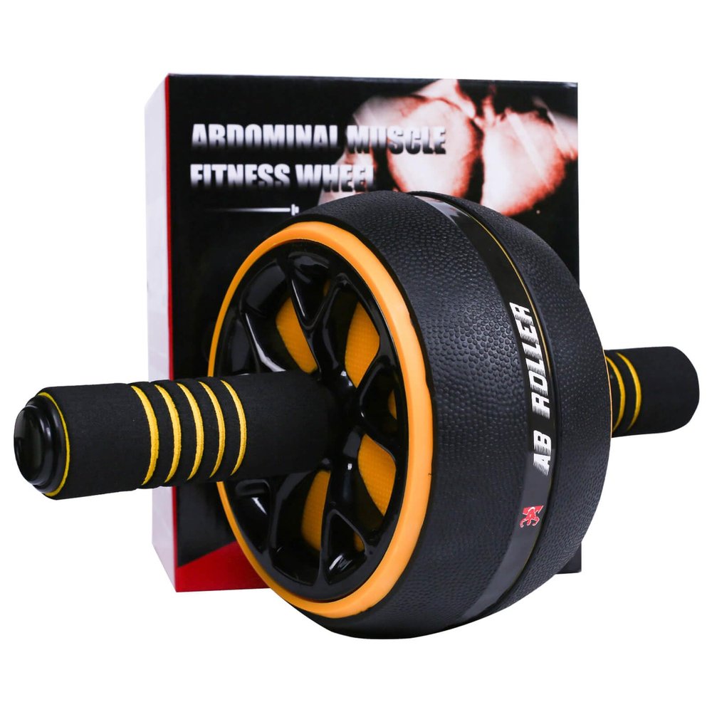 AB Wheel Roller, Exercise Abdominal Wheel Fitness for Gym & Home, Work-out Strength-Training Equipment with Knee Pad, 12"W, Yellow