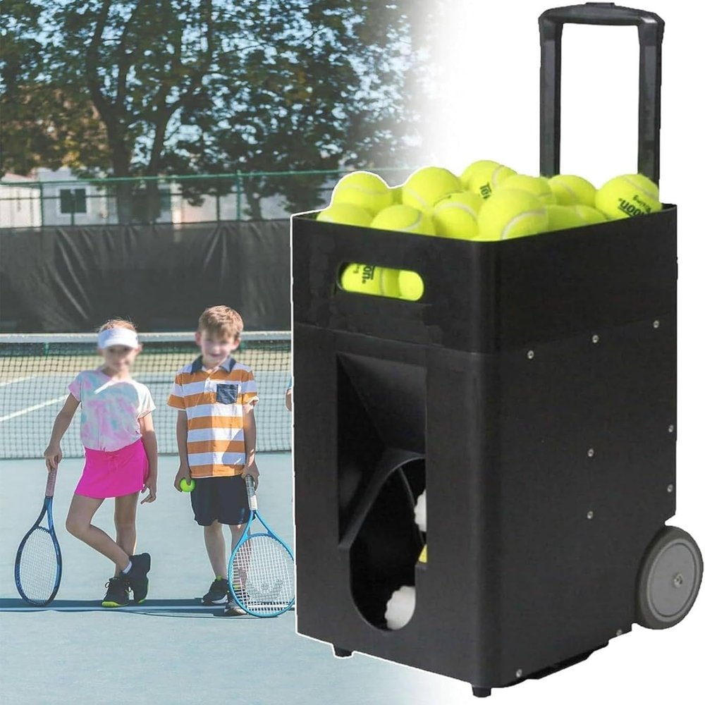 CAJUCA Portable Tennis Ball Machine, Automatic Tennis Ball Launcher, Adjustable Launch Angle, Speed, Rotation Frequency, Large Capacity 50