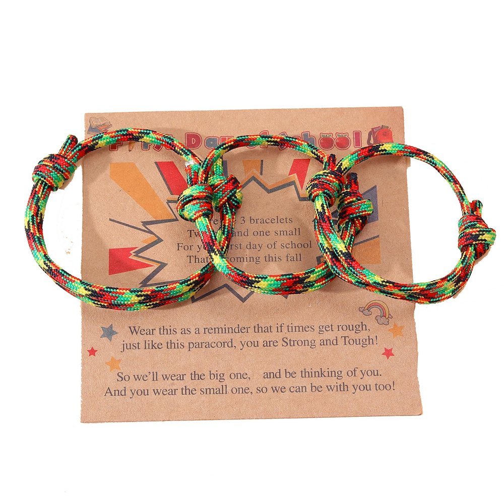 2-3Pcs First Day of School Knit Rope Bracelet Love Between Mother/Father/Mama and Daughter/Son/Me Back To Scool Gifts Protection Anxiety Relief Colorful Nylon Woven Bracelet With Message Card (Red Black Yellow(3Pcs), 3Pcs)
