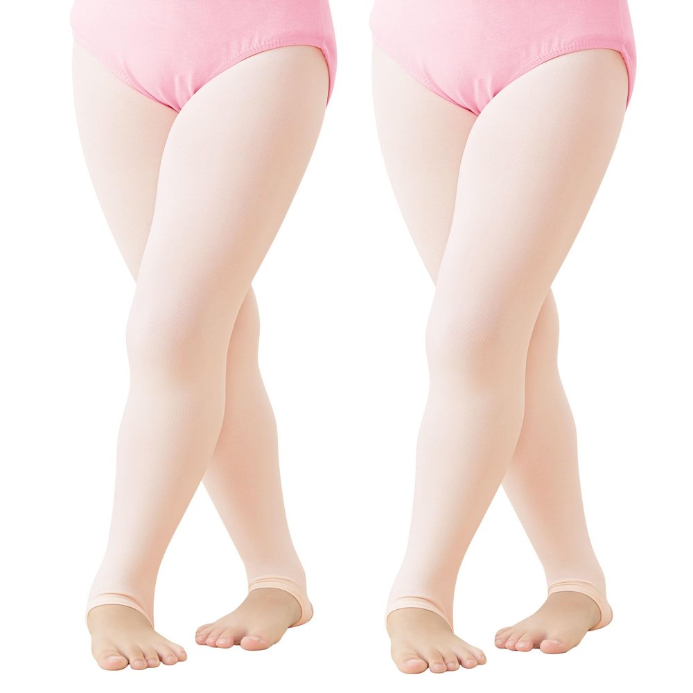 Avrigirl Pink Kids Dance Tights Girl Stirrup Footless Tights Pantyhose for Gymnastics, Cheerleading, School Uniform, Under Dress 60D 2 Packs