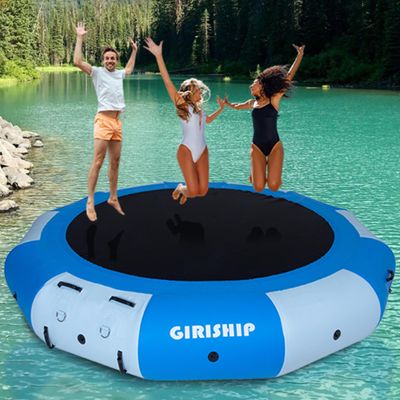Inflatable Water Trampoline, Floating Lake Trampoline for Adults Portable Bounce Swim Platform for Lake, Pools with Pump and Rope Ladder (12FT Blue)