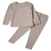 Hularka Kids Girls Boys Long Johns Set Solid Long Sleeve Base Layer Shirt Thermal Underwear Top with Leggings Pants Set Coffee 2-3 Years view 3